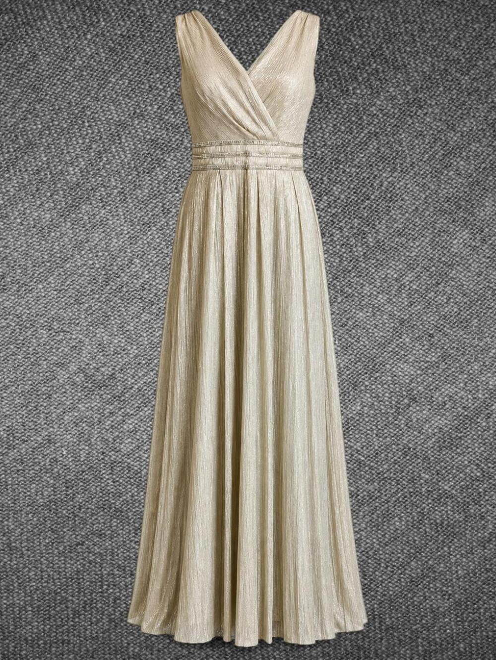 R&M Richards Metallic Champagne Maxi Dress Size 12